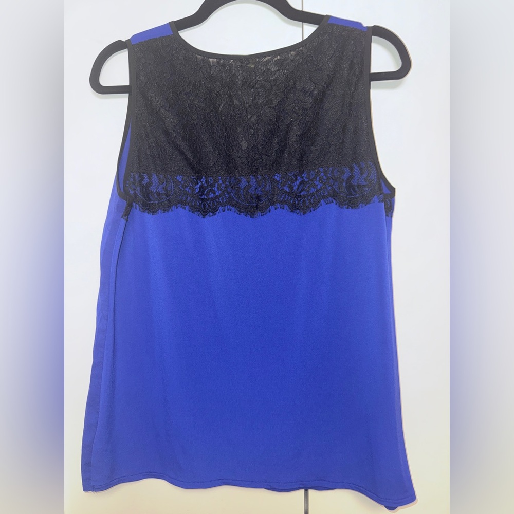 Worthington Royal Blue Sleeveless Lace-Trim Camisole with Black Accents - Picture 6 of 6